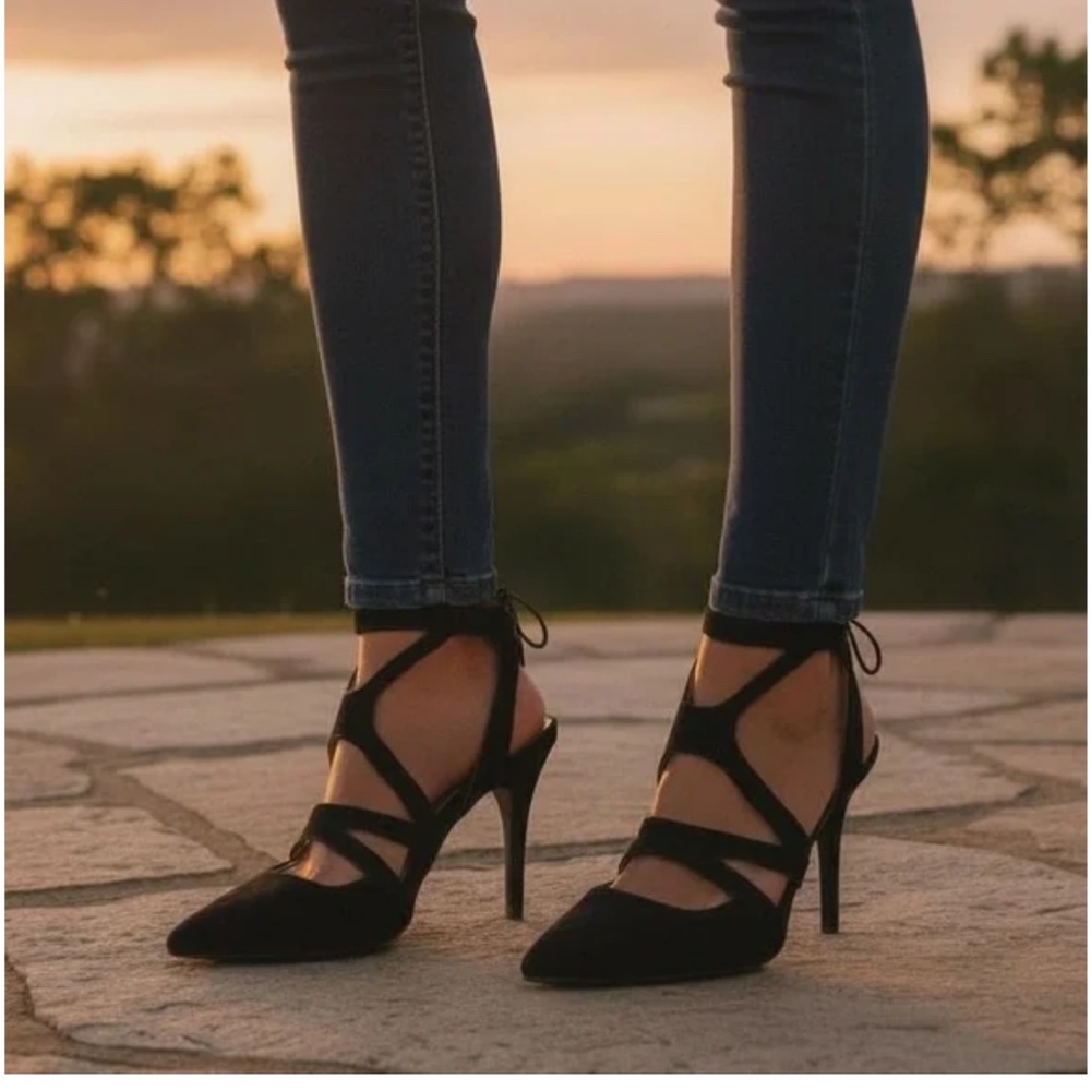 Chinese Laundry Black Strappy Pointed-Toe Stilettos